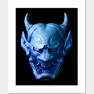 Blue Japanese Hannya Mask Posters and Art
